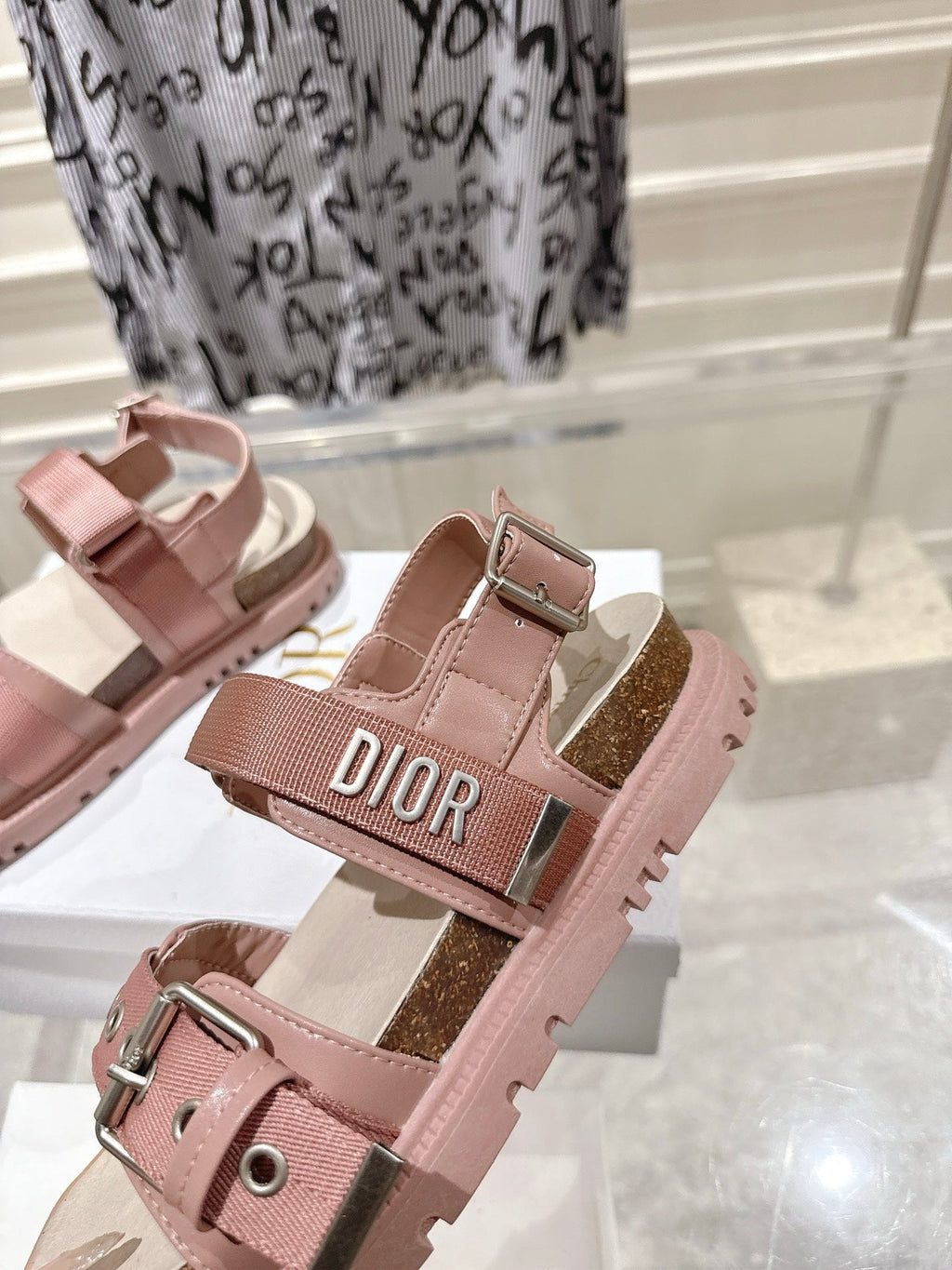 DIOR 26S BUCKLE SANDALS IN NUDE PINK CANVAS