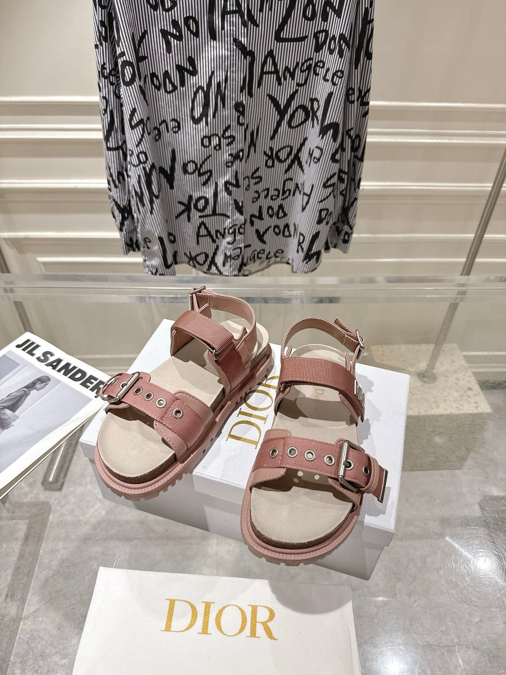 DIOR 26S BUCKLE SANDALS IN NUDE PINK CANVAS