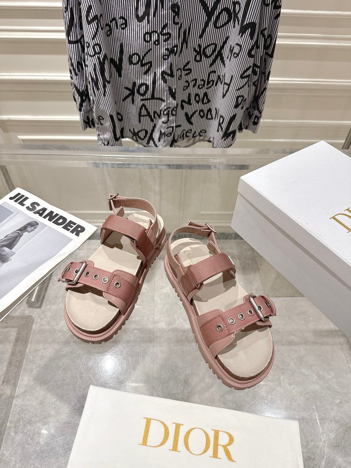 DIOR 26S BUCKLE SANDALS IN NUDE PINK CANVAS