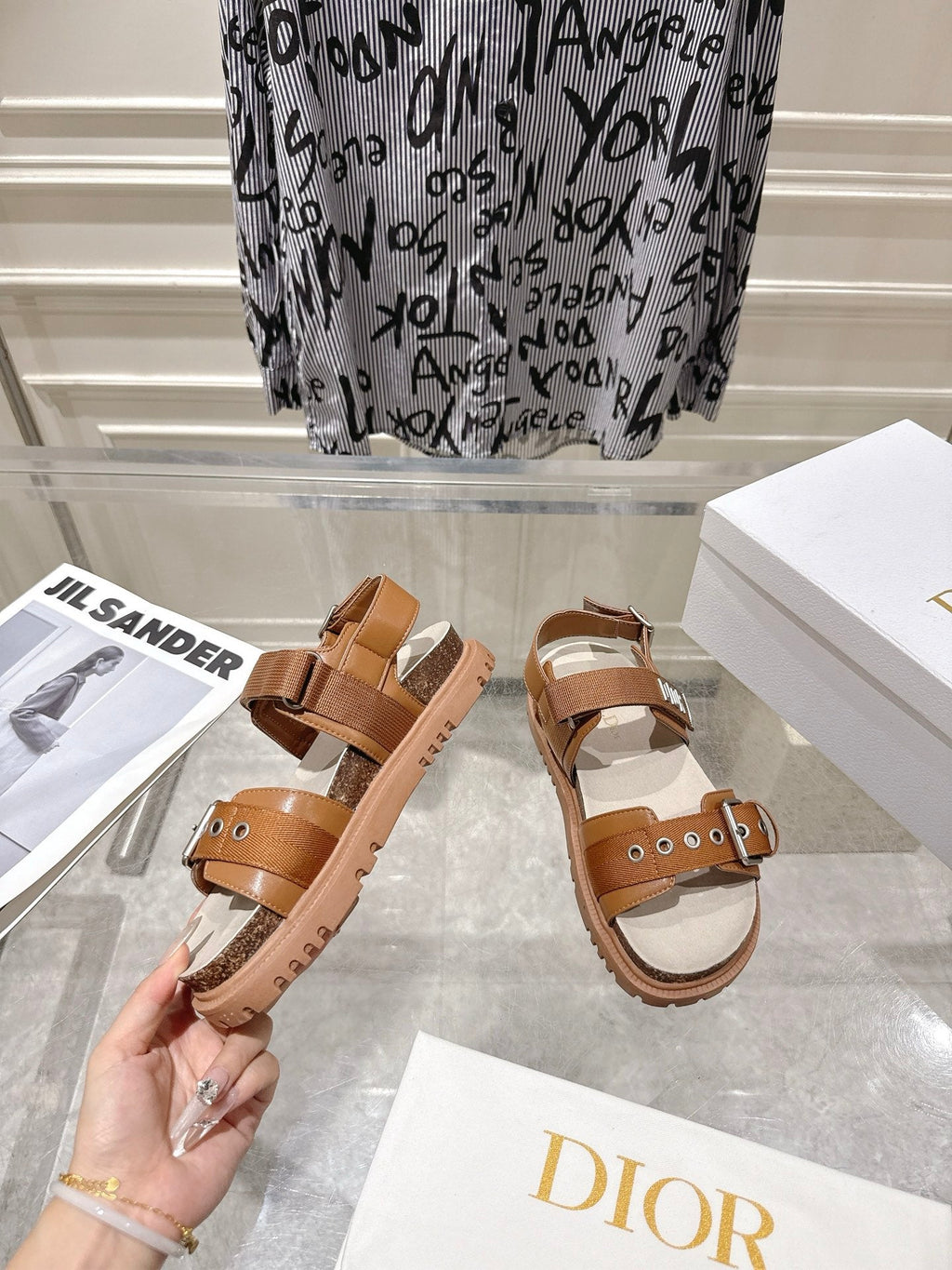 DIOR 26S BUCKLE SANDALS IN BROWN CANVAS