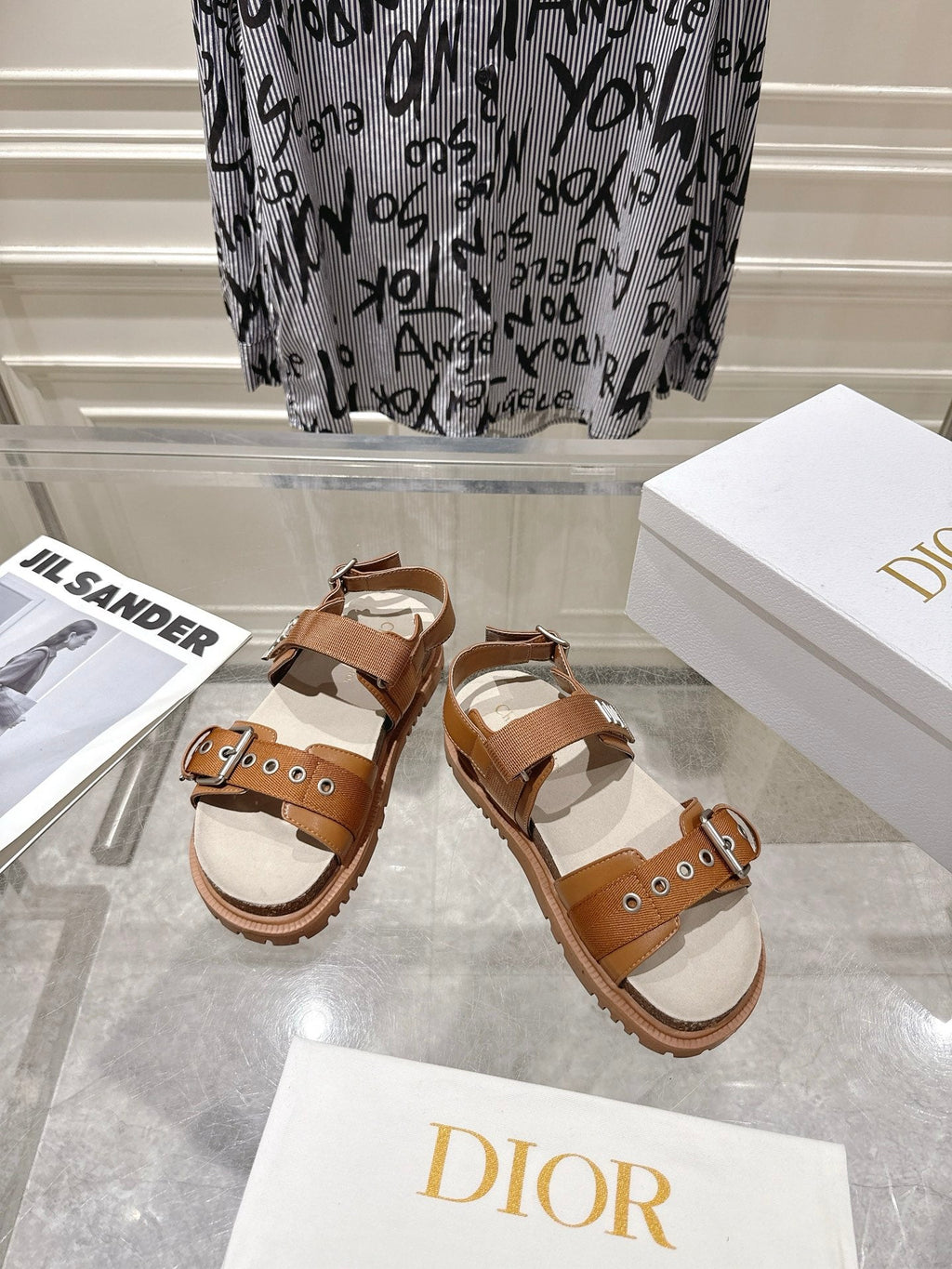 DIOR 26S BUCKLE SANDALS IN BROWN CANVAS