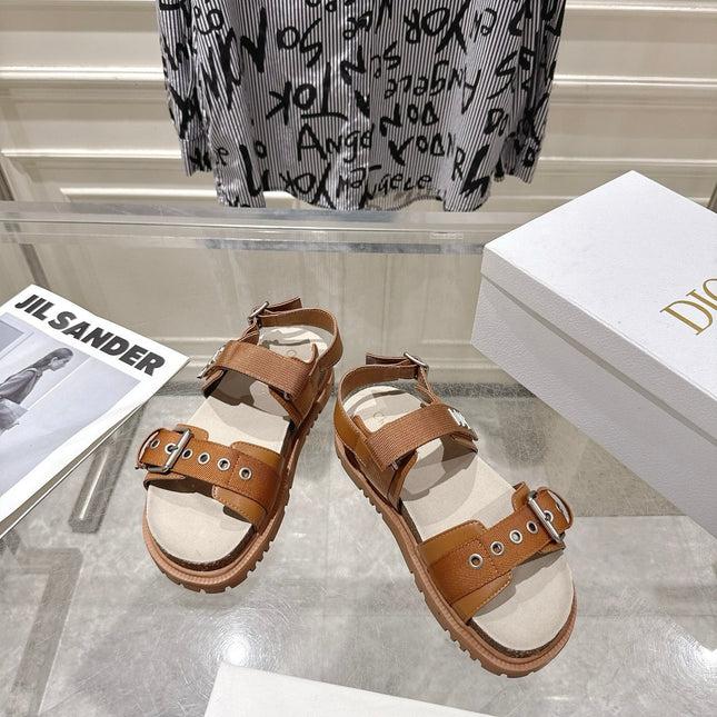 DIOR 26S BUCKLE SANDALS IN BROWN CANVAS