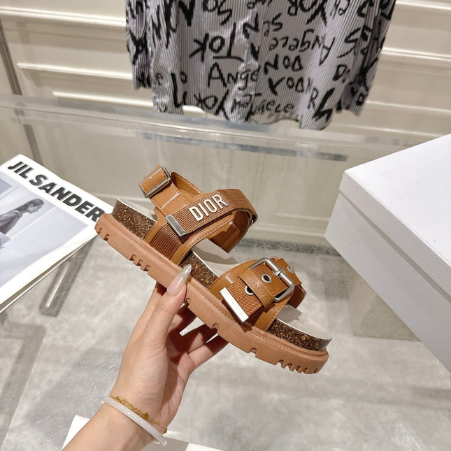 DIOR 26S BUCKLE SANDALS IN BROWN CANVAS