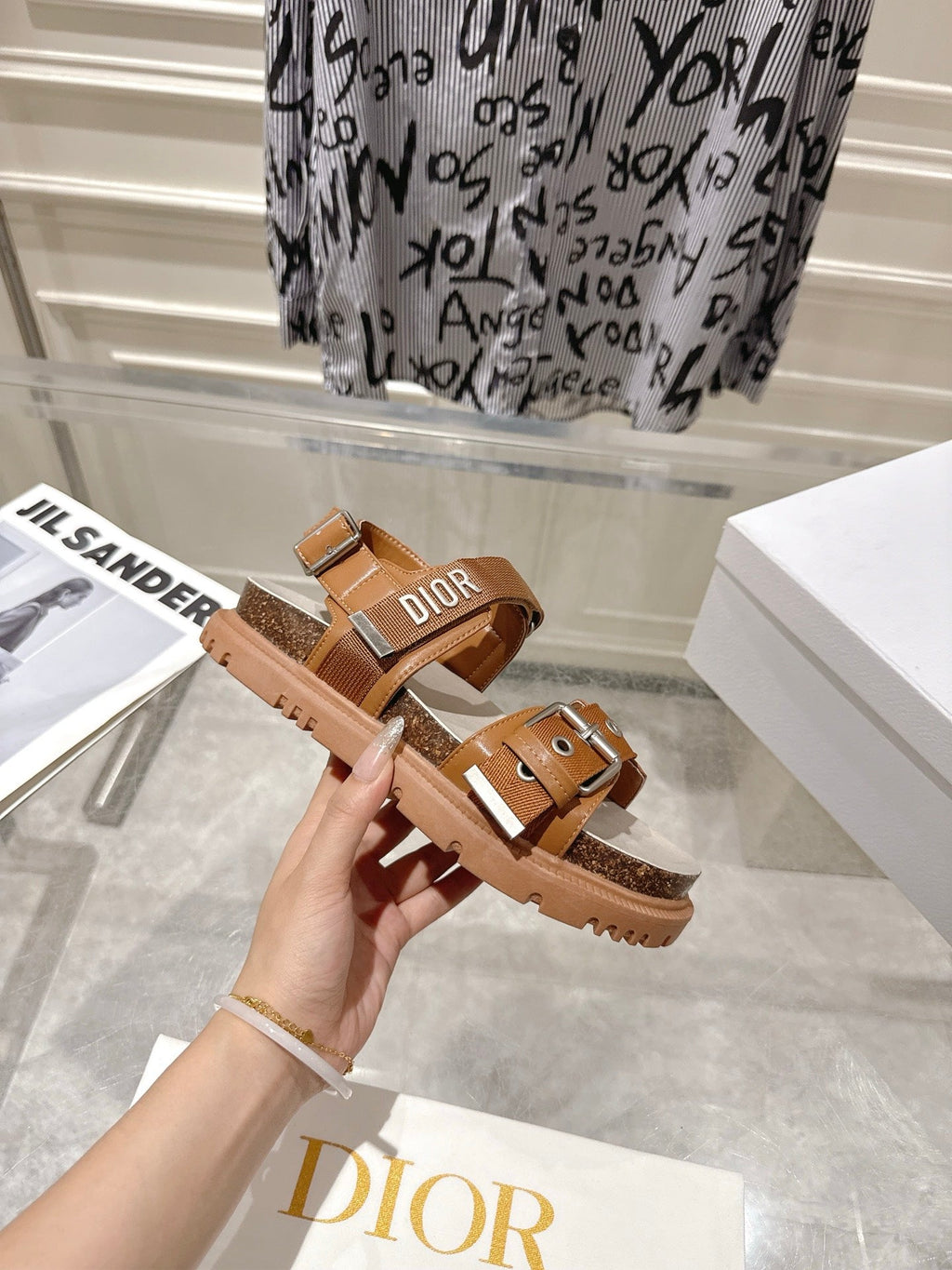 DIOR 26S BUCKLE SANDALS IN BROWN CANVAS