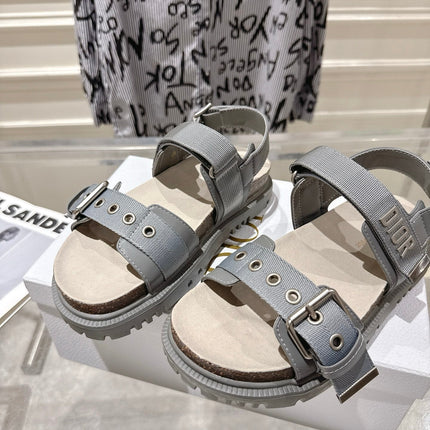 DIOR 26S BUCKLE SANDALS IN GREY CANVAS