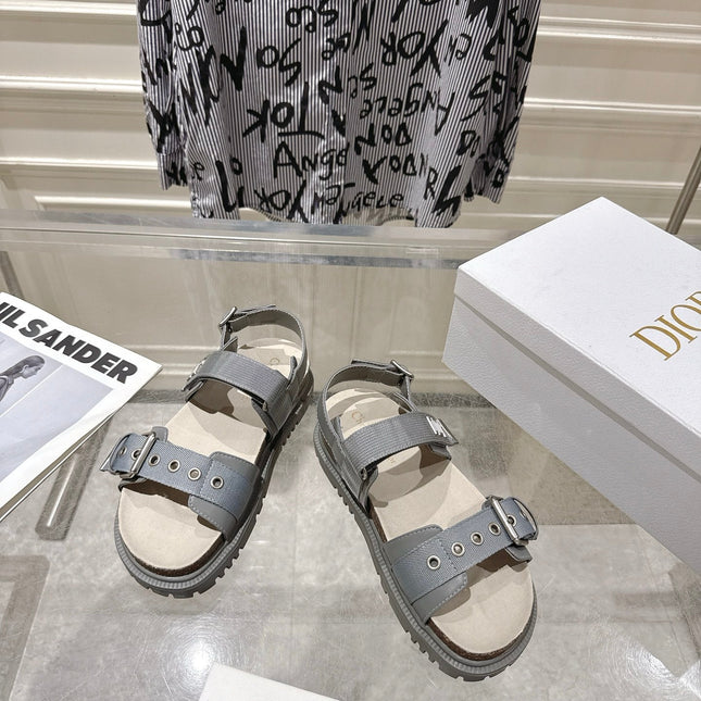 DIOR 26S BUCKLE SANDALS IN GREY CANVAS