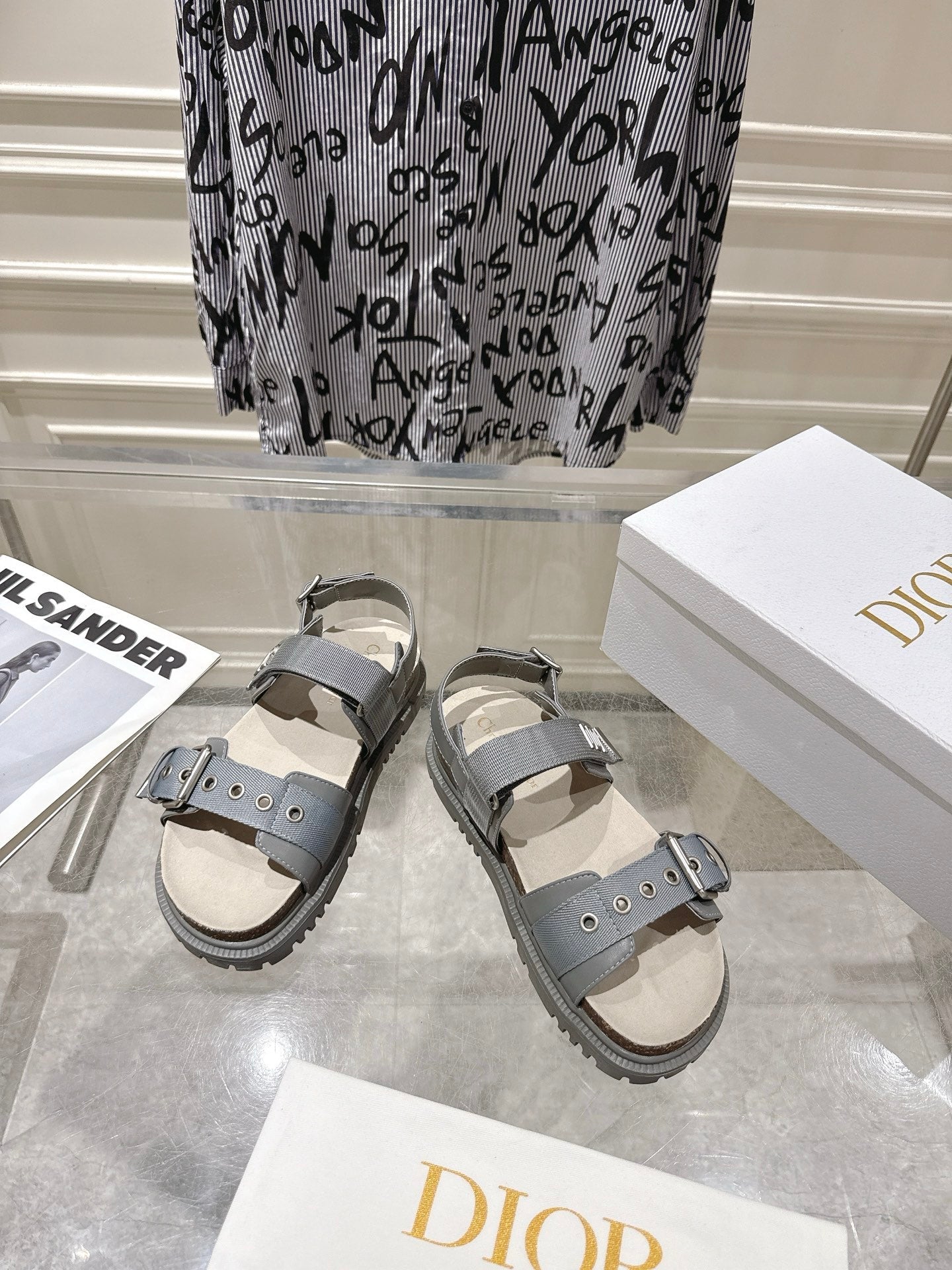 DIOR 26S BUCKLE SANDALS IN GREY CANVAS