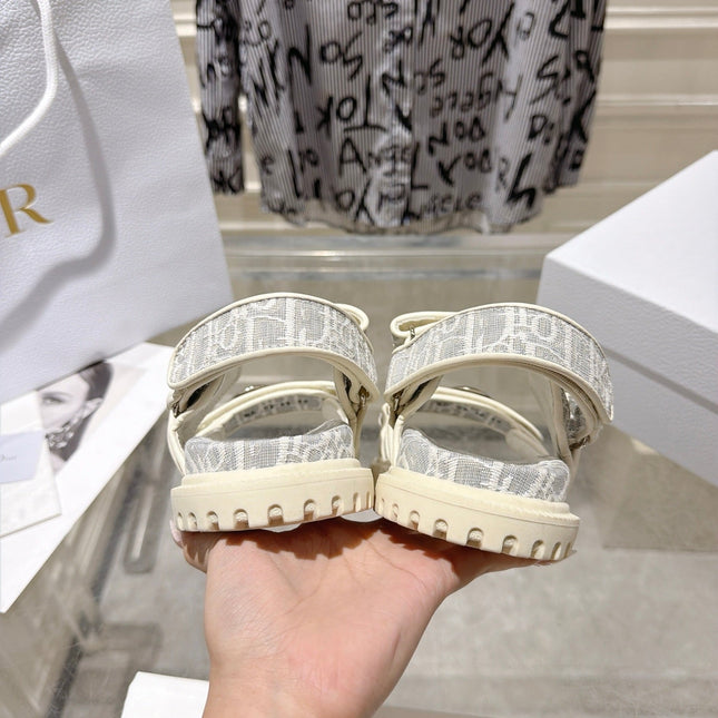 DIOR 26S VELCRO SANDALS IN LIGHT GREY MIX WHITE OBLIQUE CANVAS