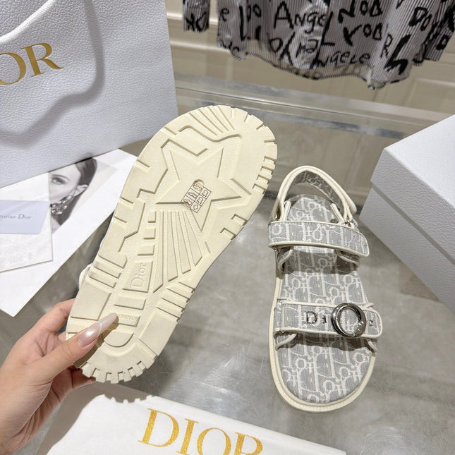 DIOR 26S VELCRO SANDALS IN LIGHT GREY MIX WHITE OBLIQUE CANVAS