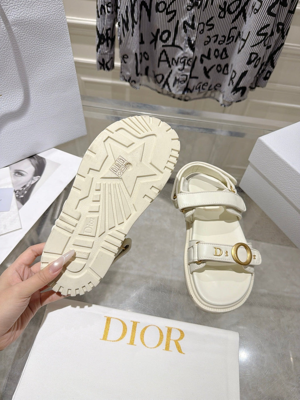 DIOR 26S VELCRO SANDALS IN OFF WHITE CALFSKIN