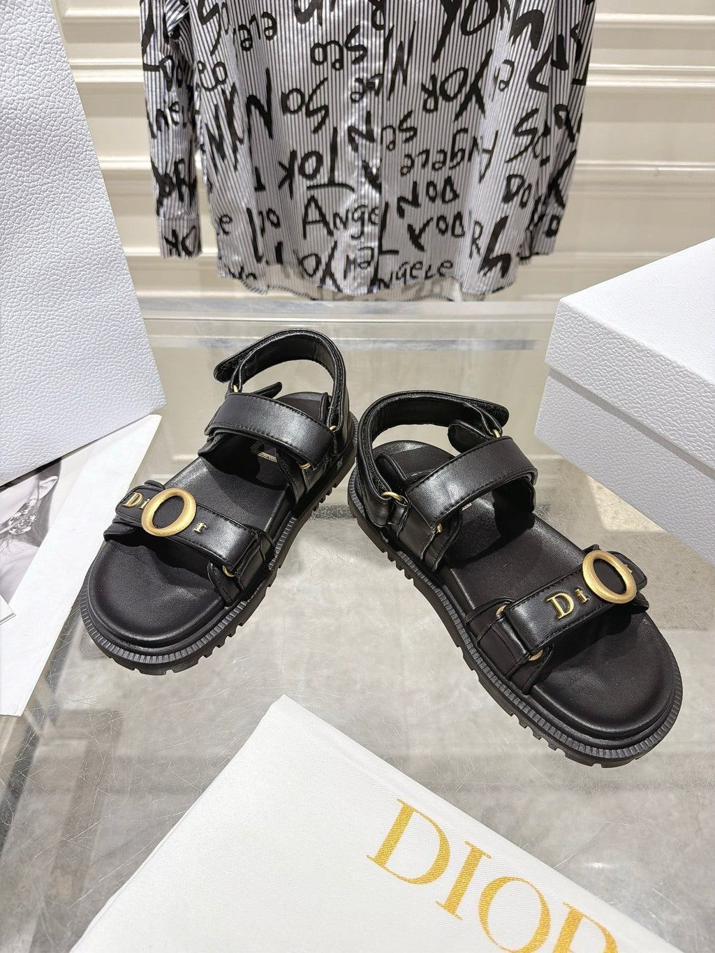 DIOR 26S VELCRO SANDALS IN BLACK CALFSKIN