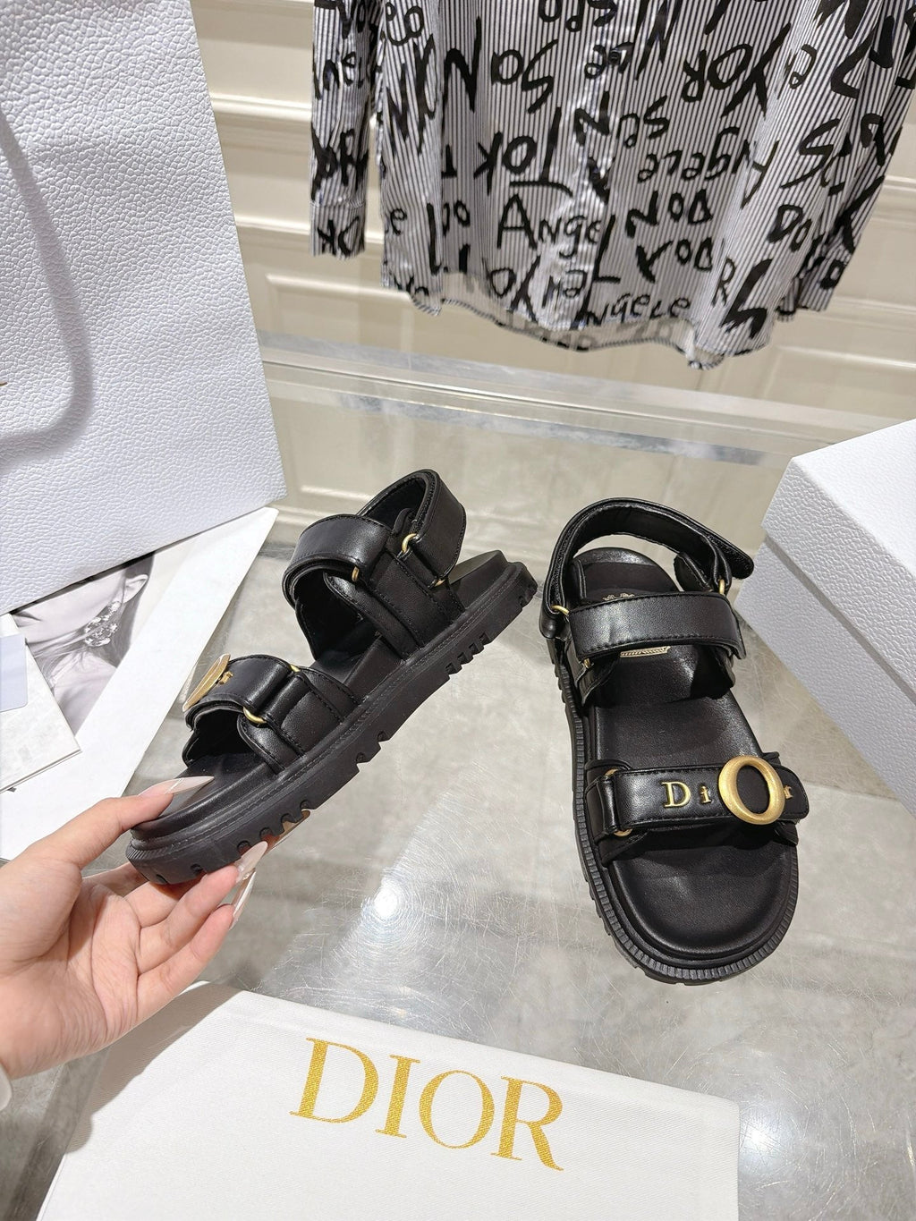 DIOR 26S VELCRO SANDALS IN BLACK CALFSKIN