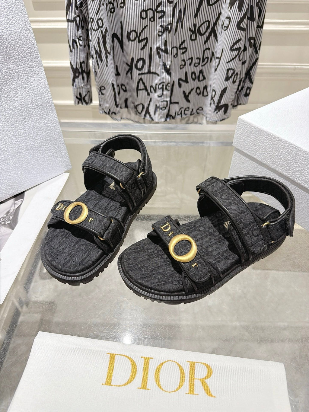 DIOR 26S VELCRO SANDALS IN BLACK OBLIQUE CANVAS