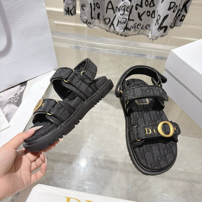 DIOR 26S VELCRO SANDALS IN BLACK OBLIQUE CANVAS