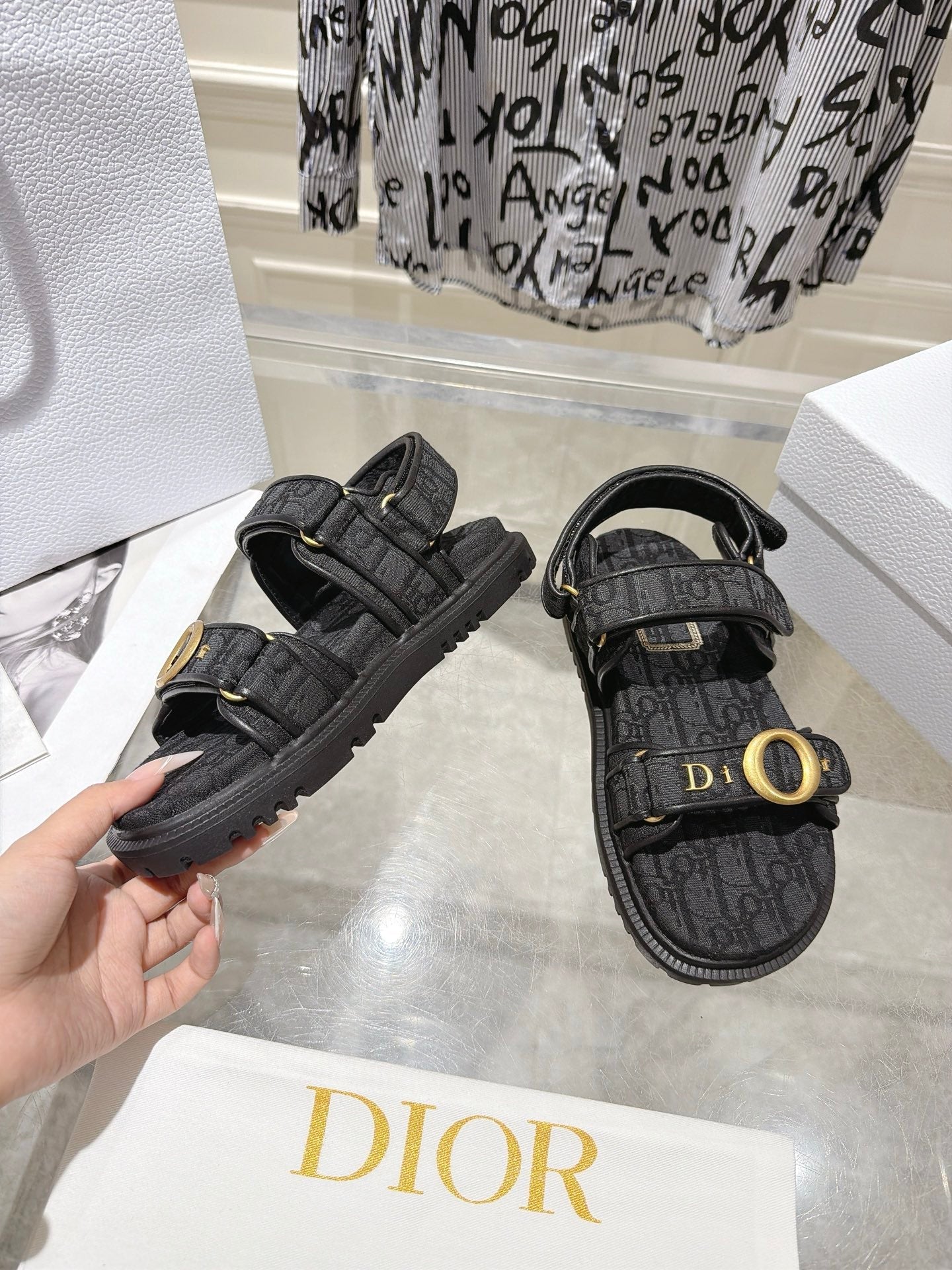 DIOR 26S VELCRO SANDALS IN BLACK OBLIQUE CANVAS