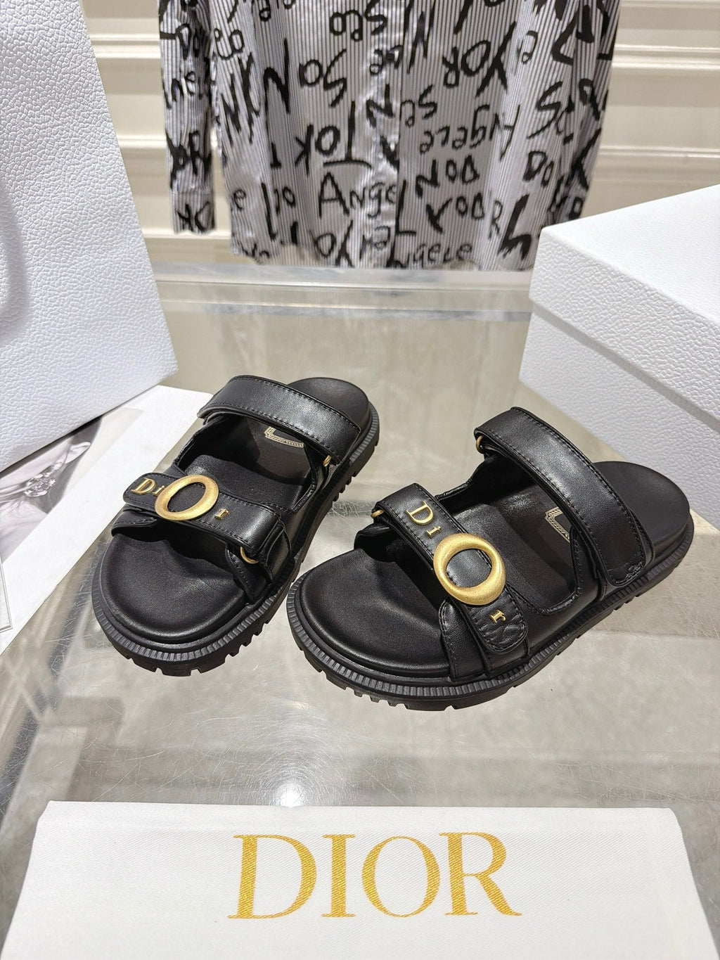 DIOR 26S SANDALS IN BLACK CALFSKIN