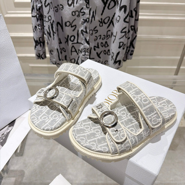 DIOR 26S SANDALS IN LIGHT GREY MIX WHITE OBLIQUE CANVAS