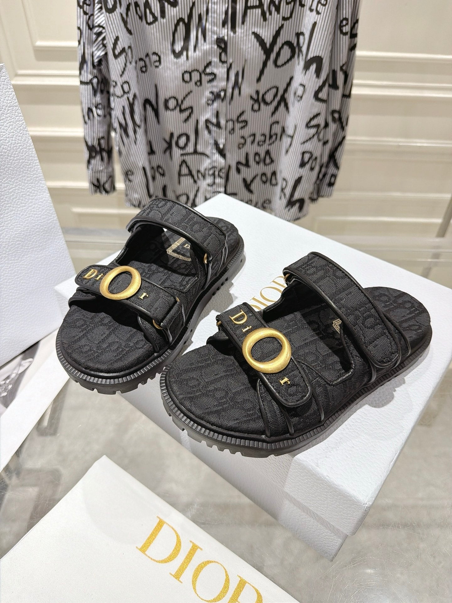 DIOR 26S SANDALS IN BLACK OBLIQUE CANVAS