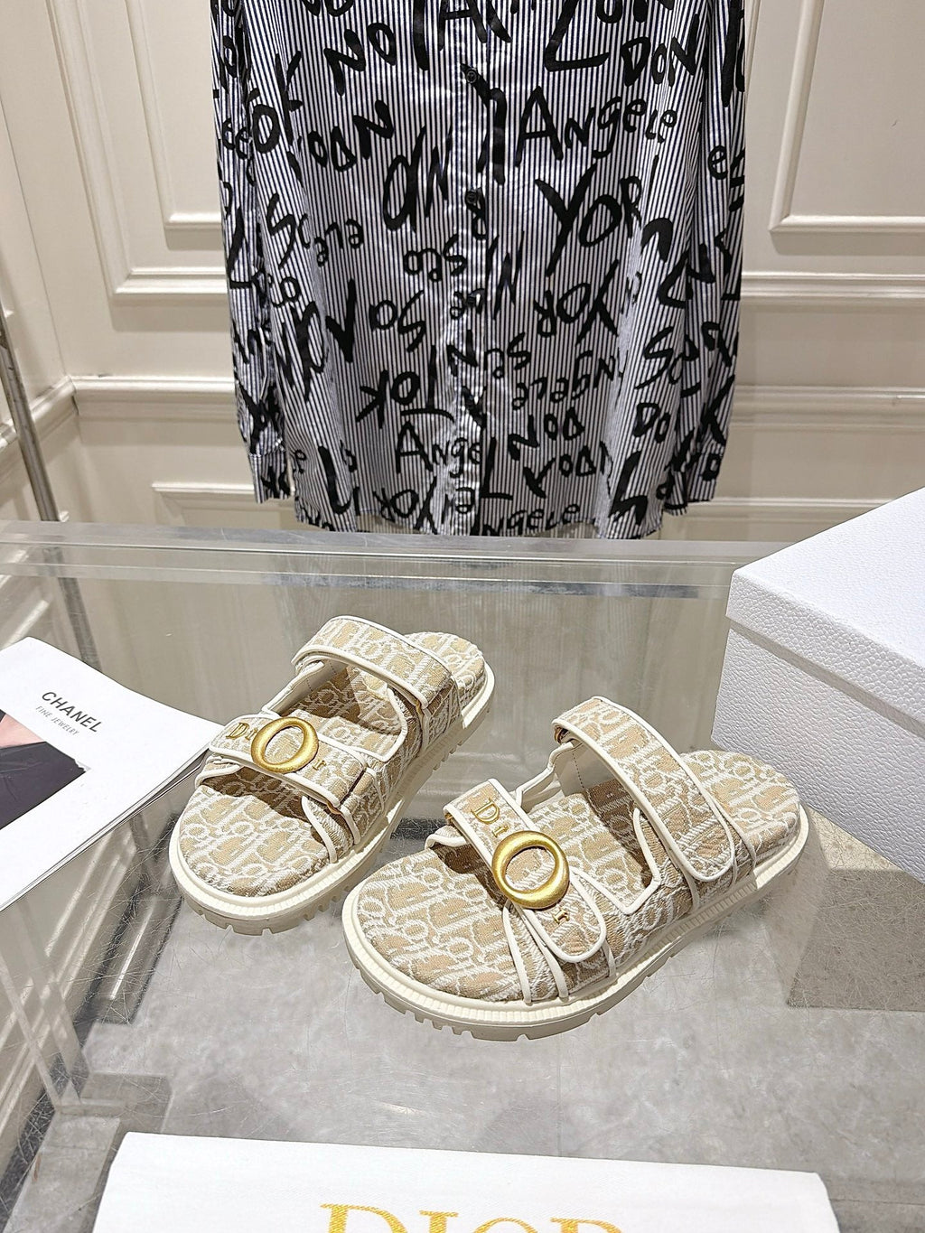 DIOR 26S SANDALS IN LIGHT BEIGE OBLIQUE CANVAS