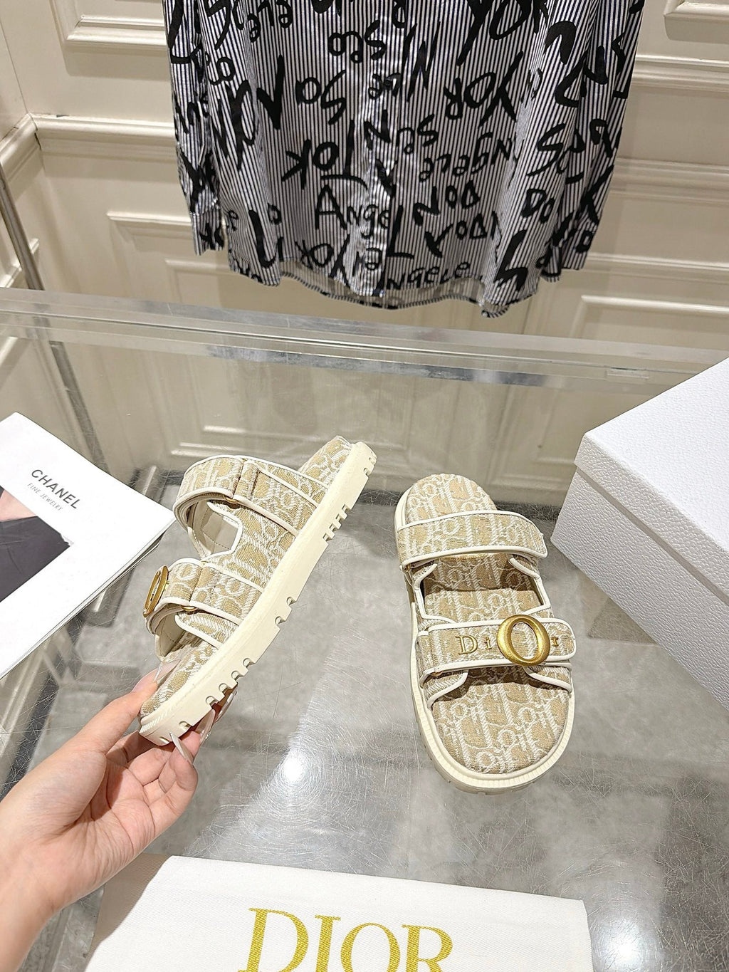 DIOR 26S SANDALS IN LIGHT BEIGE OBLIQUE CANVAS