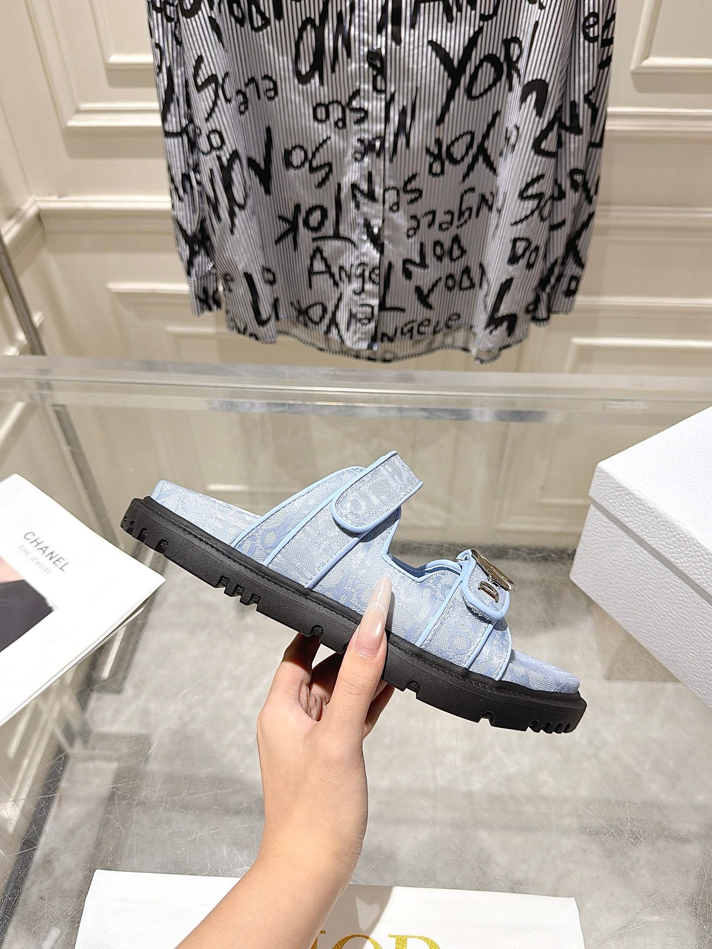 DIOR 26S SANDALS IN LIGHT BLUE OBLIQUE CANVAS