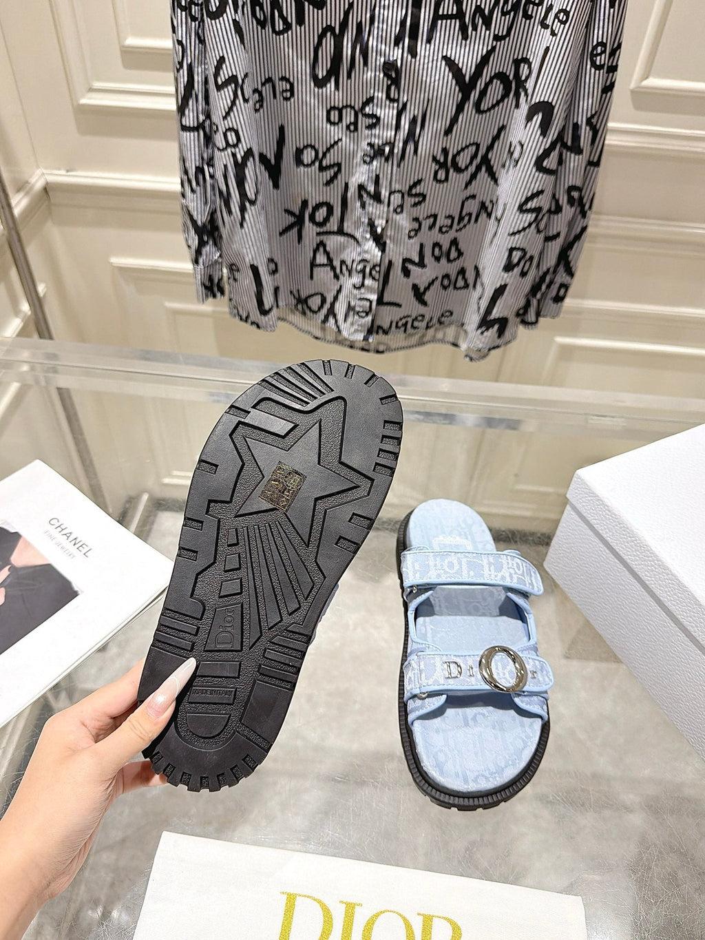 DIOR 26S SANDALS IN LIGHT BLUE OBLIQUE CANVAS