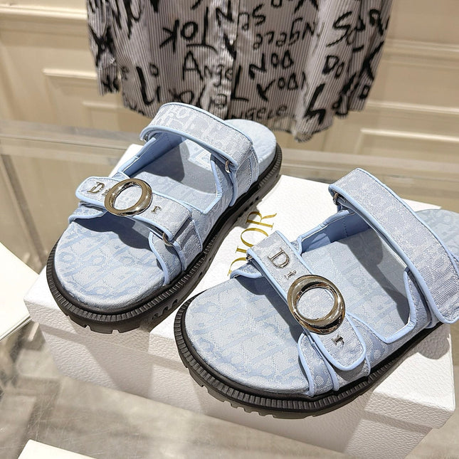 DIOR 26S SANDALS IN LIGHT BLUE OBLIQUE CANVAS