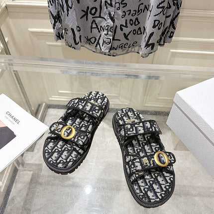 DIOR 26S SANDALS IN BLACK MIX WHITE OBLIQUE CANVAS