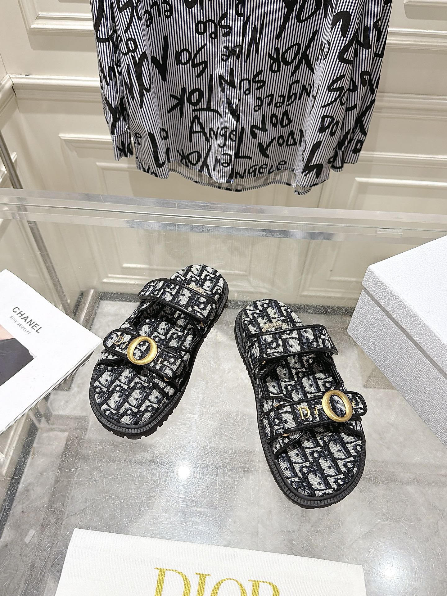 DIOR 26S SANDALS IN BLACK MIX WHITE OBLIQUE CANVAS