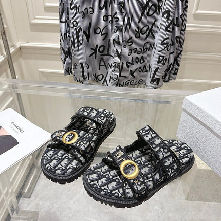 DIOR 26S SANDALS IN BLACK MIX WHITE OBLIQUE CANVAS