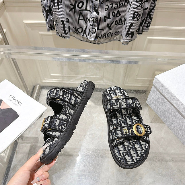 DIOR 26S SANDALS IN BLACK MIX WHITE OBLIQUE CANVAS