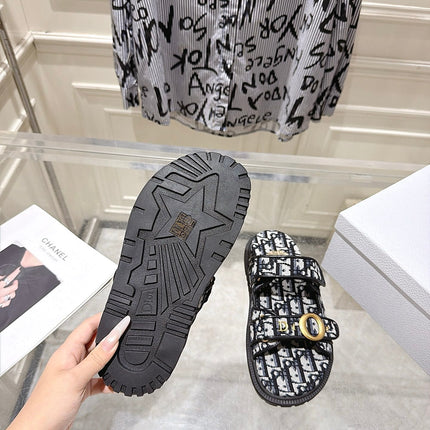 DIOR 26S SANDALS IN BLACK MIX WHITE OBLIQUE CANVAS