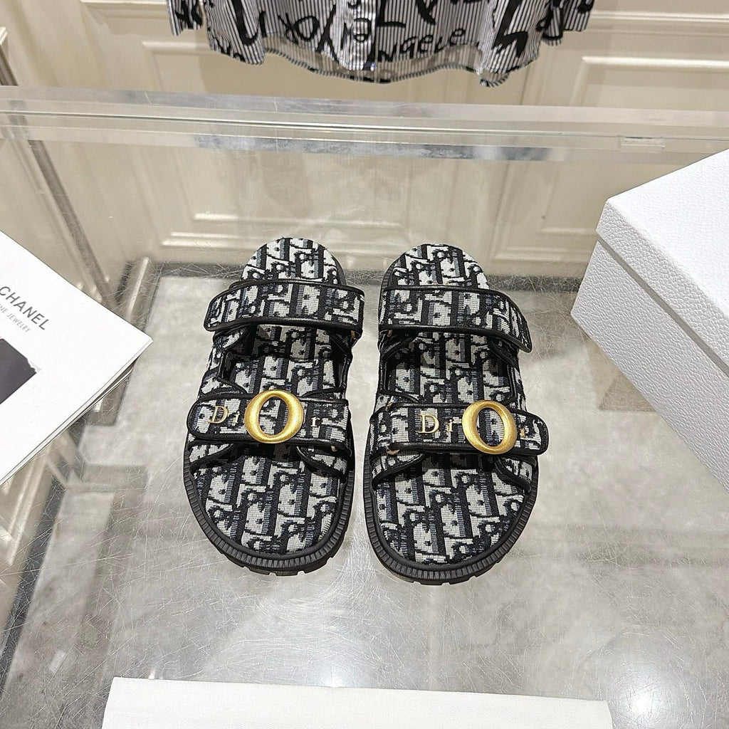 DIOR 26S SANDALS IN BLACK MIX WHITE OBLIQUE CANVAS