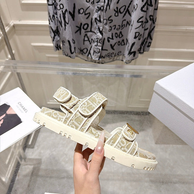 DIOR 26S VELCRO SANDALS IN LIGHT BEIGE OBLIQUE CANVAS