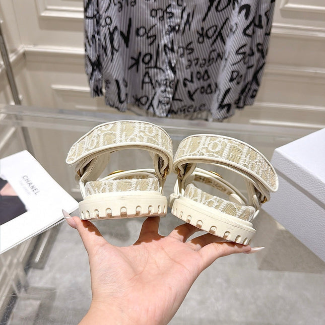 DIOR 26S VELCRO SANDALS IN LIGHT BEIGE OBLIQUE CANVAS