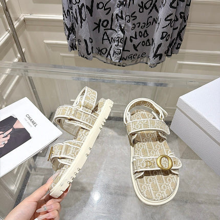 DIOR 26S VELCRO SANDALS IN LIGHT BEIGE OBLIQUE CANVAS