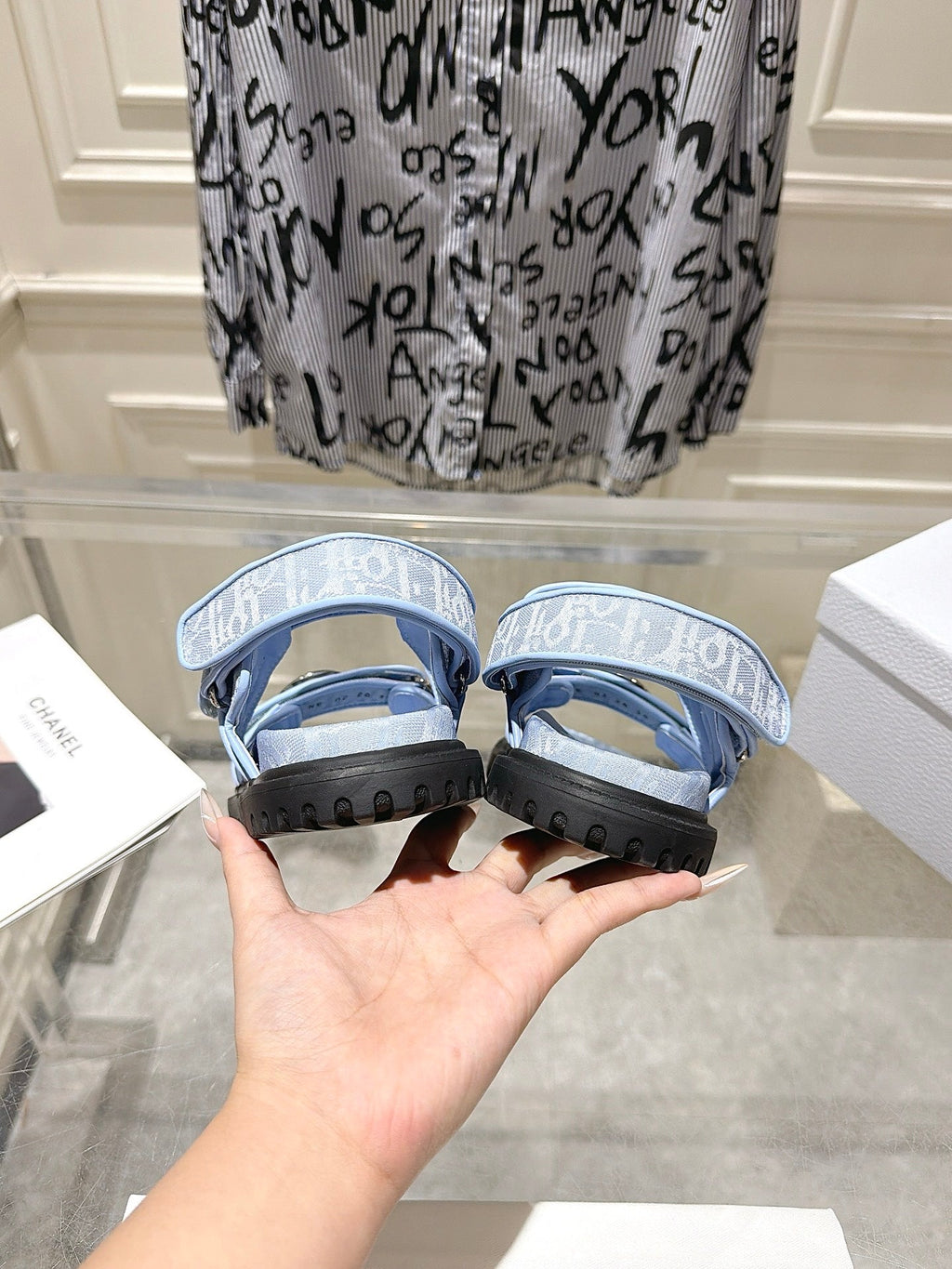 DIOR 26S VELCRO SANDALS IN LIGHT BLUE OBLIQUE CANVAS