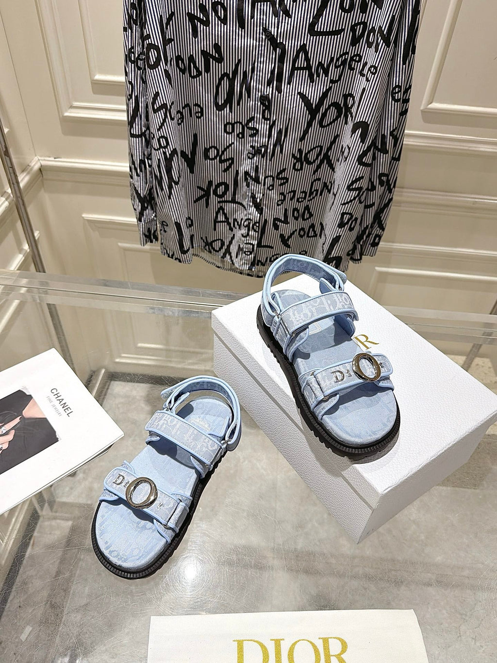 DIOR 26S VELCRO SANDALS IN LIGHT BLUE OBLIQUE CANVAS