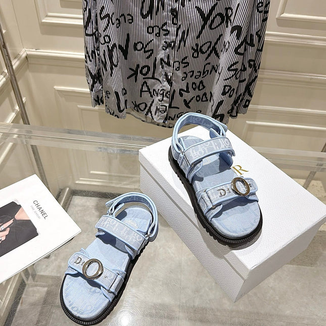 DIOR 26S VELCRO SANDALS IN LIGHT BLUE OBLIQUE CANVAS