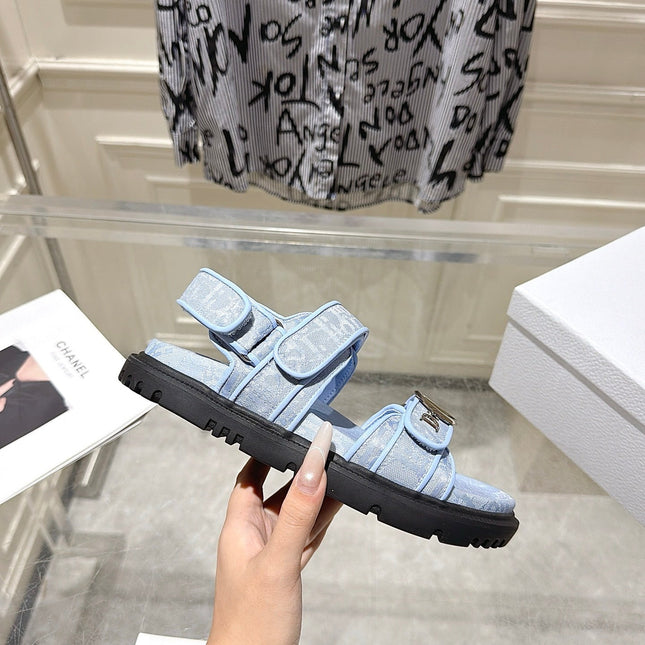 DIOR 26S VELCRO SANDALS IN LIGHT BLUE OBLIQUE CANVAS