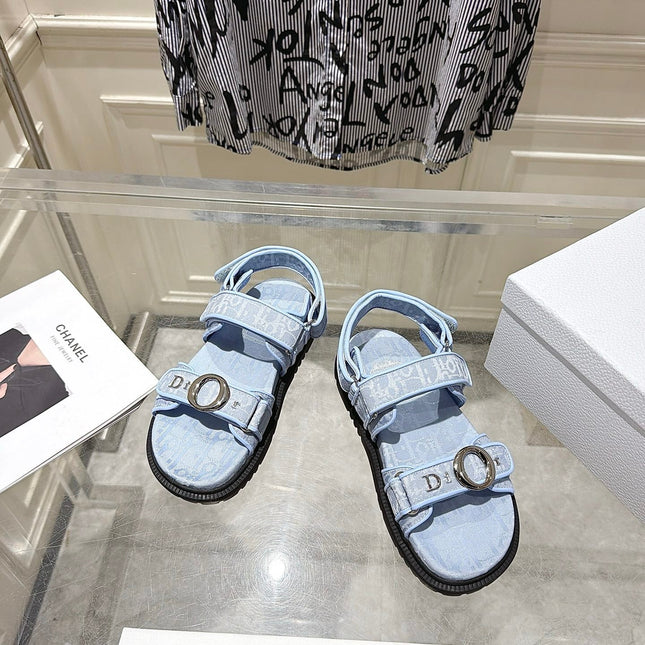 DIOR 26S VELCRO SANDALS IN LIGHT BLUE OBLIQUE CANVAS