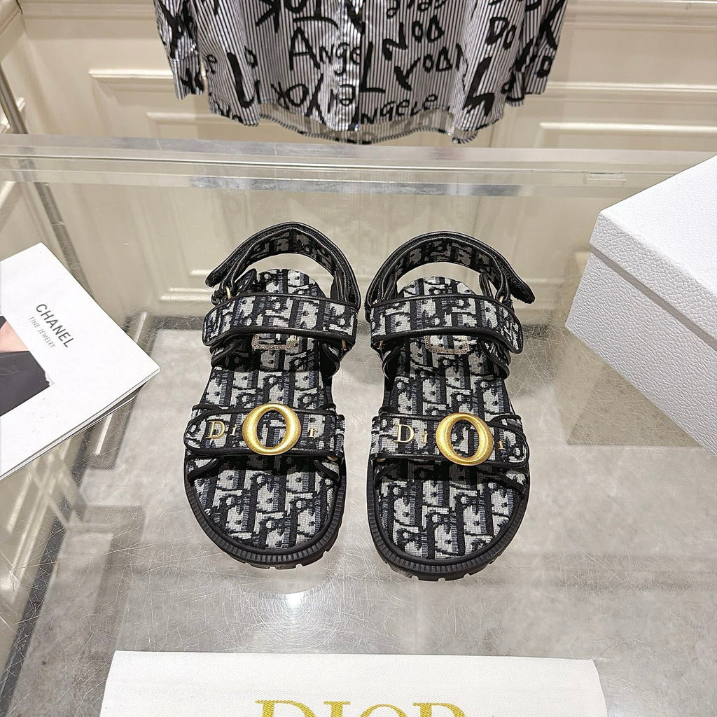 DIOR 26S VELCRO SANDALS IN BLACK MIX WHITE OBLIQUE CANVAS