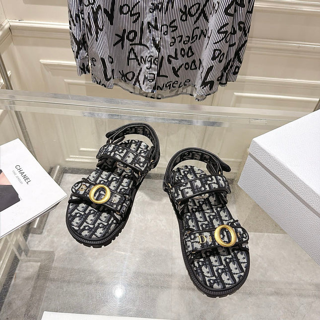 DIOR 26S VELCRO SANDALS IN BLACK MIX WHITE OBLIQUE CANVAS