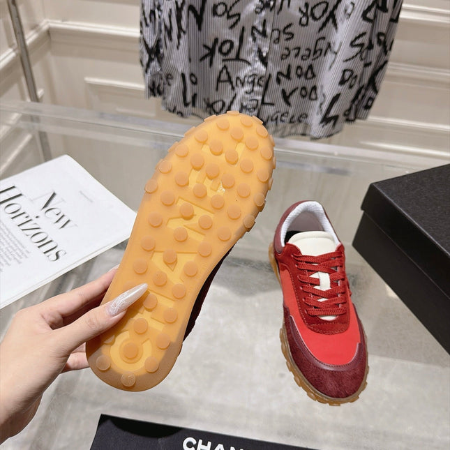 CHANEL 26S LACE UP SNEAKERS IN RED SUEDE ROUND TOE