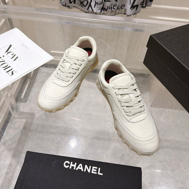 CHANEL 26S LACE UP SNEAKERS IN WHITE CALFSKIN ROUND TOE