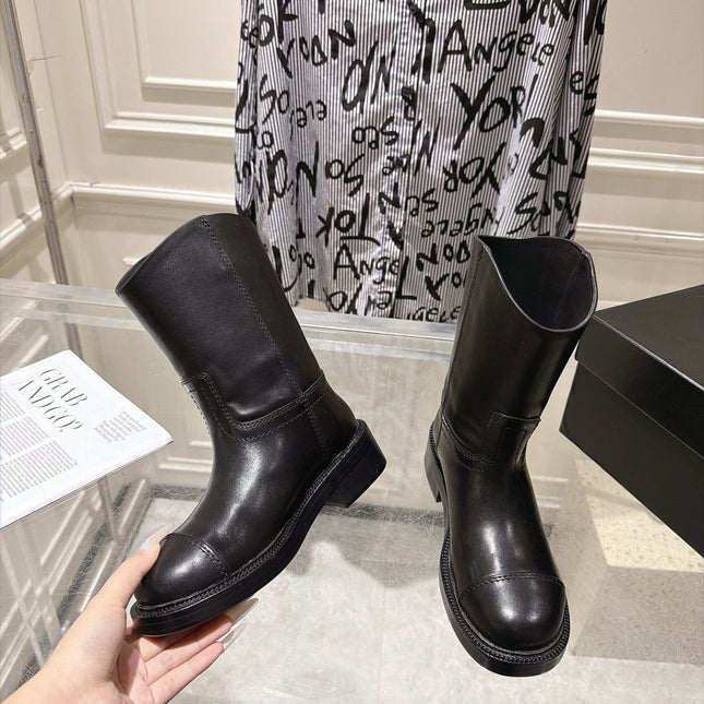 CHANEL 26S MID CALF BOOTS 30 MM IN BLACK CALFSKIN