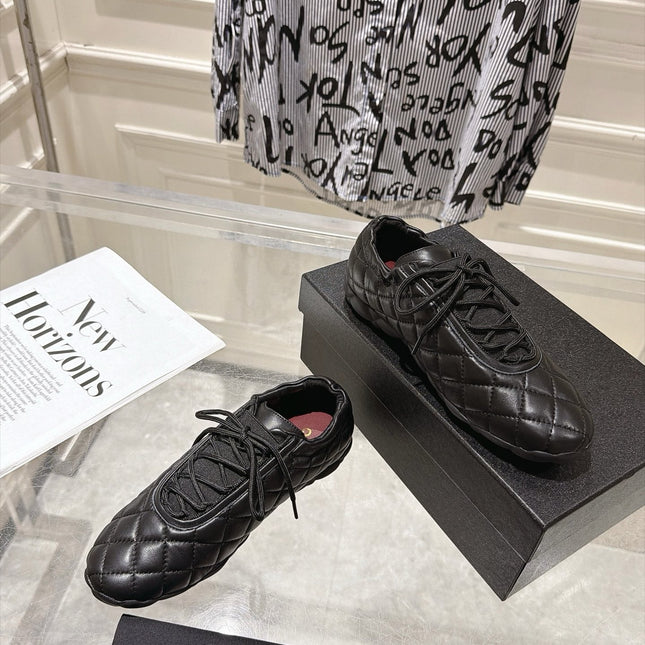 CHANEL 26S LACE UP SNEAKERS IN BLACK LAMBSKIN DIAMOND QUILTING