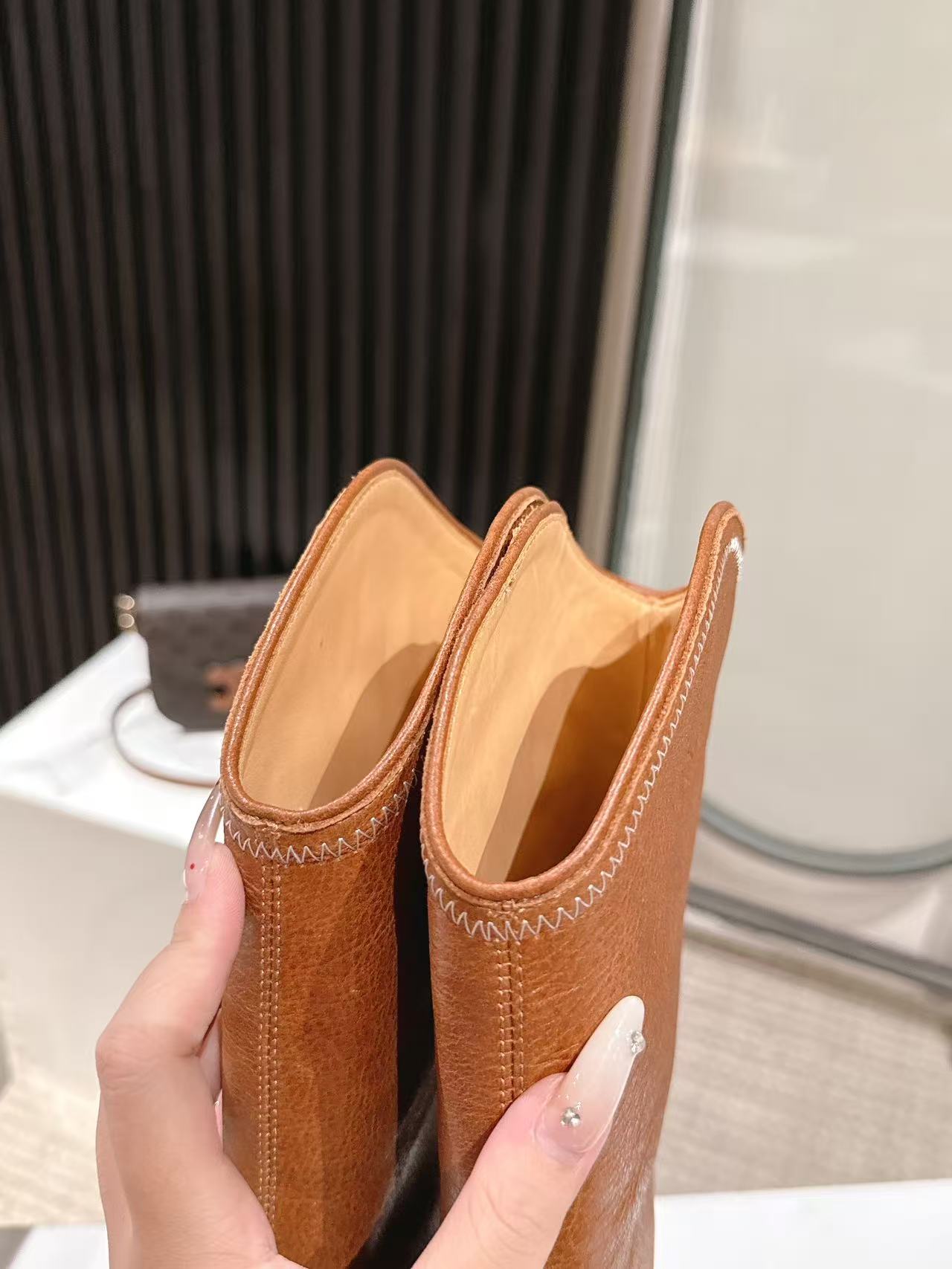 CELINE 25S HIGH BOOTS FOR FALL AND WINTER 45MM IN BURNT ORANGE CALFSKIN