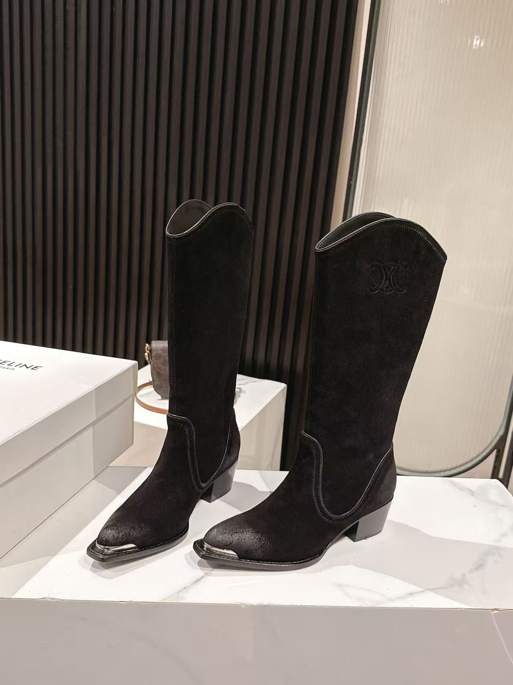 CELINE 25S HIGH BOOTS FOR FALL AND WINTER 45MM IN BLACK SUEDE