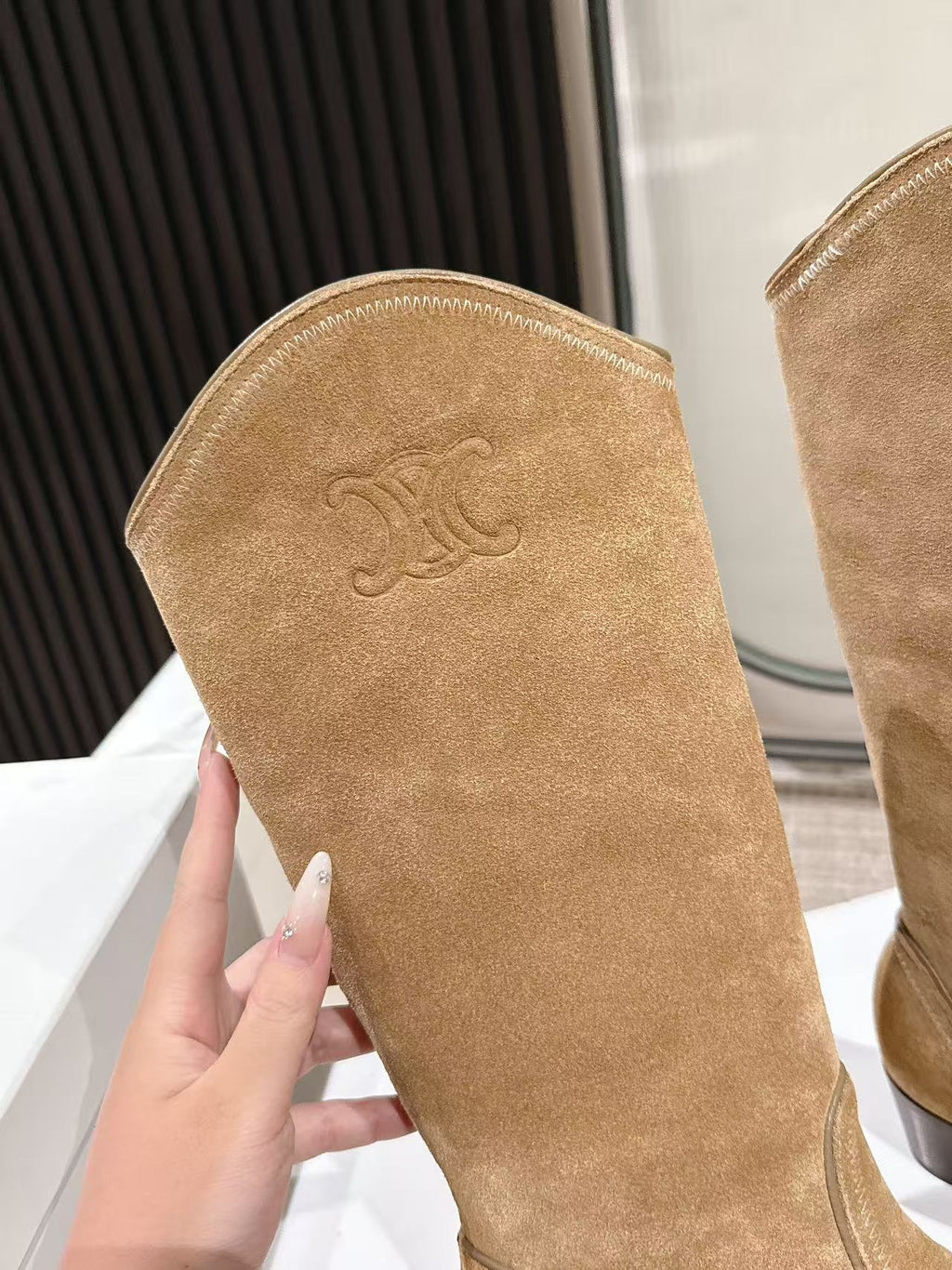 CELINE 25S HIGH BOOTS FOR FALL AND WINTER 45MM IN LIGHT BROWN SUEDE
